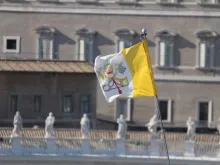 A Vatican City flag seen from the Pontifical Urban University in Rome, Italy, on March 12, 2015. Credit: Bohumil Petrik/CNA.