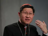 Cardinal Luis Antonio Tagle of Manila, Philippines at a press briefing at the Holy See Press Office during the Synod of Bishops on October 9, 2015. - 