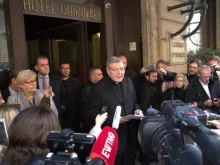 Cardinal George Pell meets with child sex abuse victims at the Hotel Quirinale in Rome, Italy on March 3, 2016. 