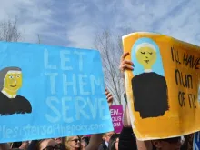Religious sisters show their support of the Little Sisters of the Poor outside the Supreme Court where oral arguments were heard on March 23, 2016. 