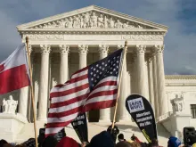 March for Life participants in front of the Supreme Court building, Washington, D.C. 