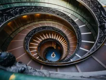 The modern Bramante Staircase in the Vatican Museums, pictured Nov. 12, 2015. Credit: Bohumil Petrik/CNA.