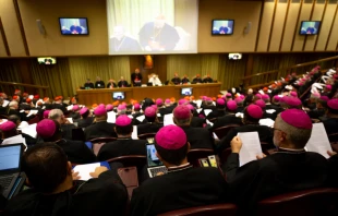 Pope Francis leads the introductory prayer and delivers his greeting on the opening day of the 15th Ordinary General Assembly of the Synod of Bishops -