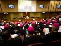 Pope Francis leads the introductory prayer and delivers his greeting on the opening day of the 15th Ordinary General Assembly of the Synod of Bishops - 