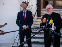 Cardinal Reinhard Marx, chairman of the German Bishops' Conference, during a press conference in Rome, 24 Feb, 2019. 
