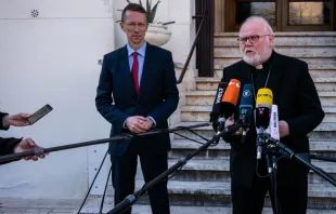 Cardinal Reinhard Marx, chairman of the German Bishops' Conference, during a press conference in Rome, 24 Feb, 2019.  