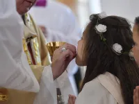 Pope Francis celebrates Holy Mass with First Communions in the Church of the Sacred Heart of Rakovsky, Bulgaria on May 6, 2019. (