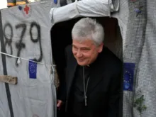 Cardinal Konrad Krajewski visits a refugee camp in Lesbos, Greece, May 8, 2019. 