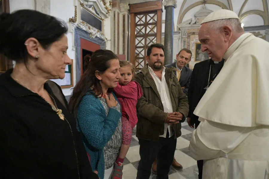 May 9, 2019: Pope Francis meets a Roma family on May 9, 2019, ahead of his trip to Romania. ?w=200&h=150