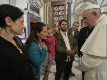 May 9, 2019: Pope Francis meets a Roma family on May 9, 2019, ahead of his trip to Romania. 