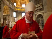 Bishop Mitchell T. Rozanski at the tomb of St. Peter during an ad limina visit Nov. 7, 2019. 