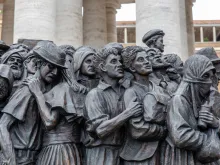 A detail from Timothy P. Schmalz's sculpture ‘Angels Unawares’ in St. Peter’s Square. 