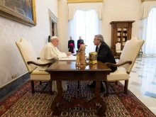 Pope Francis receives Argentine President Alberto Fernández in a private audience at the Vatican on Jan. 31. 2020.