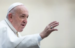 Pope Francis greets pilgrims after the Wednesday general audience in St. Peter's Square on Feb. 26, 2020.   Daniel Ibáñez/CNA