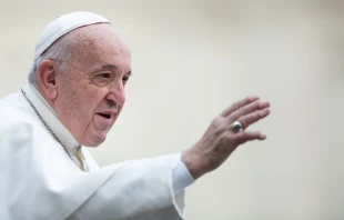 Pope Francis greets pilgrims in St. Peter's Square on Feb. 26, 2020.   Daniel Ibáñez/CNA.