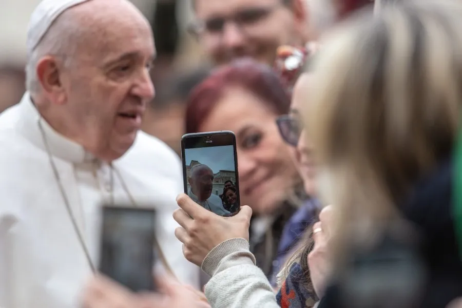 Pope Francis greets pilgrims after the Wednesday general audience in St. Peter's Square on Feb. 26, 2020. ?w=200&h=150