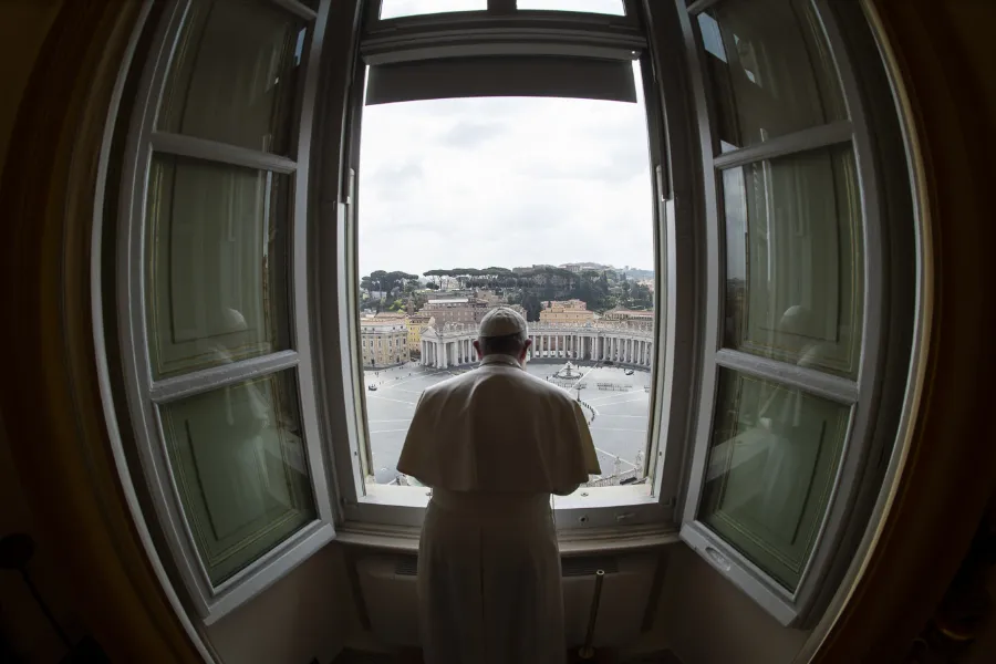 Pope Francis after praying the Angelus in the Vatican's apostolic palace on March 29, 2020. Credit: Vatican Media.?w=200&h=150