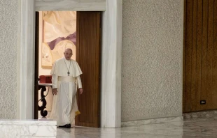 Pope Francis arrives for his general audience in the Paul VI Audience Hall at the Vatican Oct. 14, 2020 -   Daniel Ibanez / ACI Group