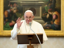 Pope Francis in the library of the Vatican's Apostolic Palace on Jan. 17, 2021. Credit: Vatican Media.