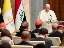 Pope Francis meets with the Authorities, Civil Society and the Diplomatic Corps in the hall of the Presidential Palace in Baghdad on March 5th, 2021. Credit: Vatican Media/CNA
