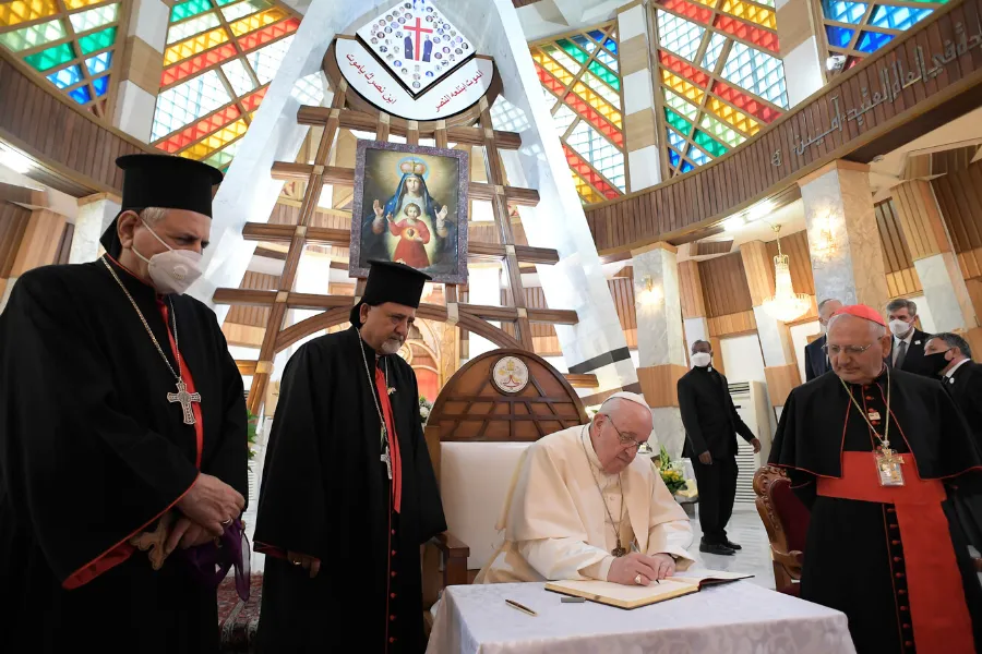 Pope Francis at the Cathedral of Our Lady of Salvation in Baghdad, Iraq, March 5, 2021. Photo credits: Vatican Media.?w=200&h=150