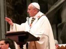 Pope Francis gives the homily during the Easter Vigil at St. Peter's Basilica on April 19, 2014. 