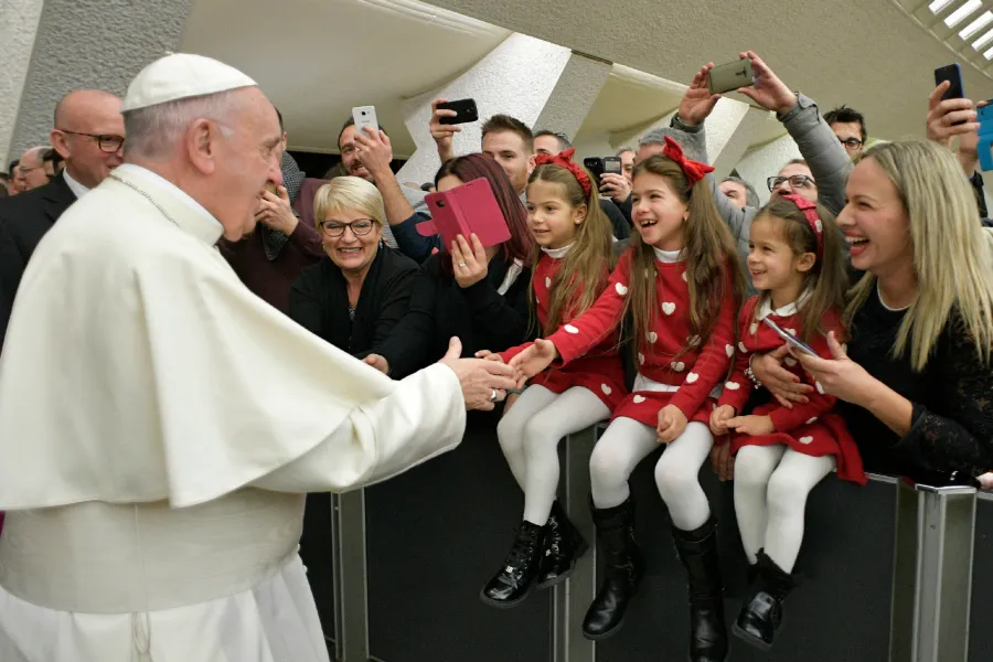 Pope Francis greets families of Vatican City employees Dec. 21, 2017. ?w=200&h=150