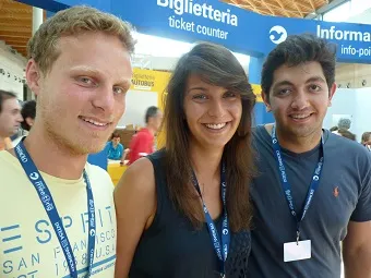 Canadian volunteers Giacomo, Francesca and Marc (L to R) at the 2012 Rimini Meeting.?w=200&h=150