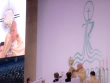 Adoration of the Blessed Sacrament at the International Eucharistic Congress in Budapest on Sept. 11, 2021.