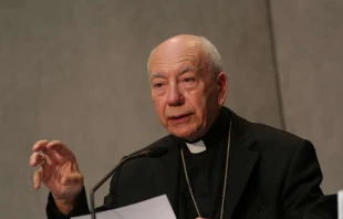 Cardinal Francesco Coccopalmerio, president of the Pontifical Council for Legislative Texts, speaks at a Vatican press conference Sept. 8, 2015.   Daniel Ibanez/CNA.