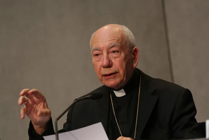 Card Francesco Coccopalmerio at briefing on new Motu proprio on the reform for marriage annulment at the Vatican Press Office 1 on Sept 8 2015 Credit Daniel Ibanez CNA 9 8 15