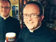 Seminarians of the Cardiff archdiocese enjoying a pint at The City Arms. 