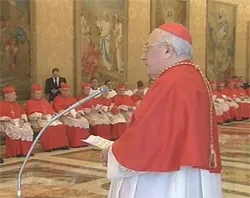 Cardinal Angelo Sodano addresses the Consitory of Cardinals Feb. 11, 2013 where Pope Benedict announced his retirement. ?w=200&h=150