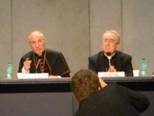 Cardinals Antonio Maria Rouco Varela and Stanislaw Rylko speak at a WYD press conference in Oct. 2010