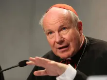 Cardinal Christoph Schonborn of Vienna speaks at the Holy See press office, April 8, 2016. 