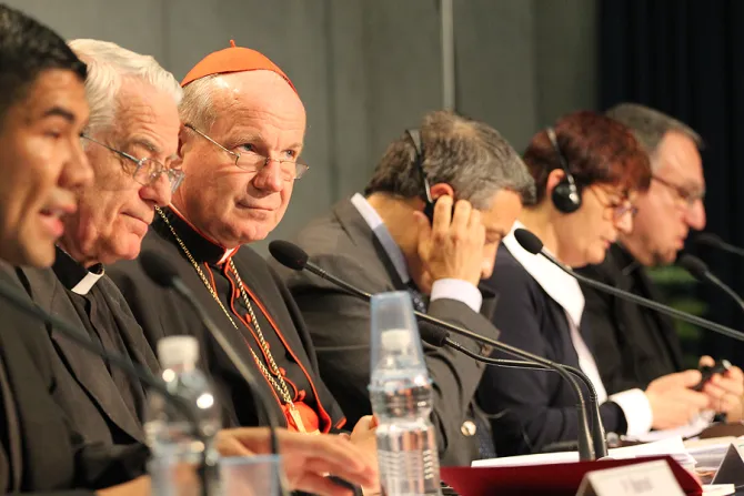 Cardinal Christoph Schonborn center at the Vatican Press Office on Oct 16 2014 Credit Bohumil Petrik CNA 2 CNA 10 16 14