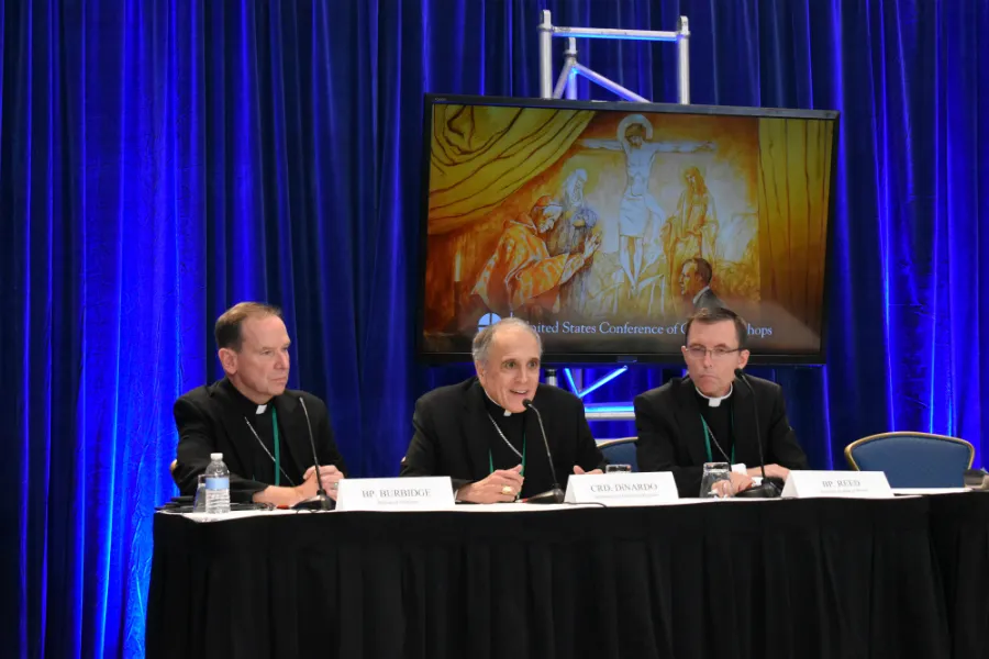Cardinal Daniel DiNardo of Galveston-Houston (C) speaks at a press conference during the USCCB autumn general assembly in Baltimore, Nov. 11 2019. ?w=200&h=150