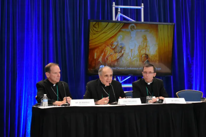 Cardinal Daniel DiNardo of Galveston Houston C speaks at a press conference during the USCCB autumn general assembly in Baltimore Nov 11 2019 Credit Christine Rousselle CNA