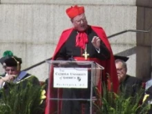 Cardinal Timothy Dolan delivers the May 12, 2012 commencement address at the Catholic University of America.