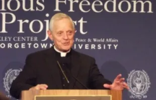 Cardinal Donald Wuerl of Washington DC speaks at religious freedom symposium Sept.13, 2012 at Georgetown University. 