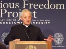 Cardinal Donald Wuerl of Washington DC speaks at religious freedom symposium Sept.13, 2012 at Georgetown University.