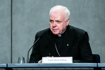 Cardinal Edwin OBrien Grand Master of the Equestrian Order of the Holy Sepulchre speaks at a HOly See press conference Nov 7 2018 Credit Daniel Ibanez CNA CNA