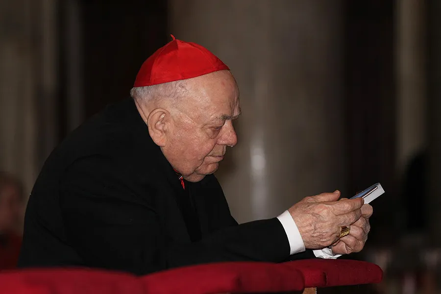 Cardinal Elio Sgreccia, president emeritus of the Pontifical Academy for Life, prays at the Vigil for Life at Santa Maria Maggiore in Rome, March 24, 2015. ?w=200&h=150
