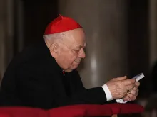 Cardinal Elio Sgreccia, president emeritus of the Pontifical Academy for Life, prays at the Vigil for Life at Santa Maria Maggiore in Rome, March 24, 2015. 
