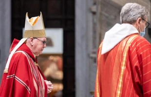 Cardinal Kevin Farrell June 5 at a prayer service for George Floyd, at Rome’s Basilica of Santa Maria in Trastevere.   Daniel Ibanez/CNA