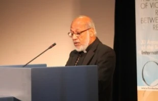 Cardinal George Alencherry speaks during an Oasis conference in Sarajevo, Bosnia June 17, 2014.   Elise Harris/CNA.