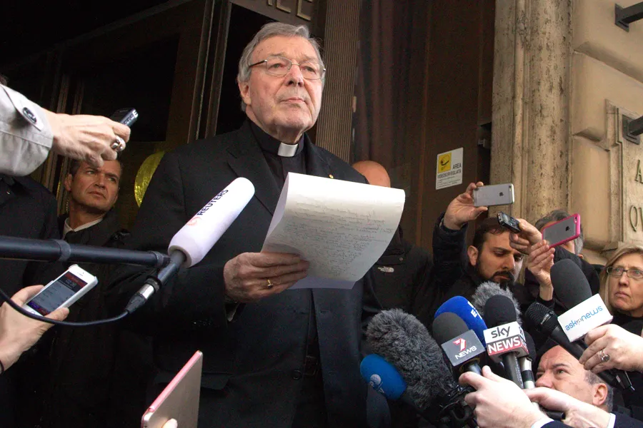 Cardinal George Pell, prefect of the economy secretariat, speaks to reporters outside Rome's Hotel Quirinale after meeting with sex abuse survivors, March 3, 2016. ?w=200&h=150