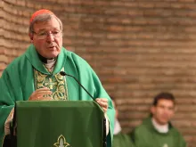 Cardinal George Pell, prefect of the Secretariat for the Economy, says Mass at the St. Lorenzo Youth Centre in Rome, Jan. 30, 2015. 
