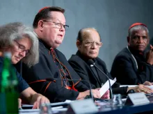 Cardinal Gerald Lacroix of Quebec speaks at a press briefing on the synod at the Holy See press office, Oct. 9, 2018. 