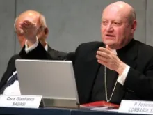 Cardinal Gianfranco Ravasi appears at a Vatican press conference on May 14, 2013. 